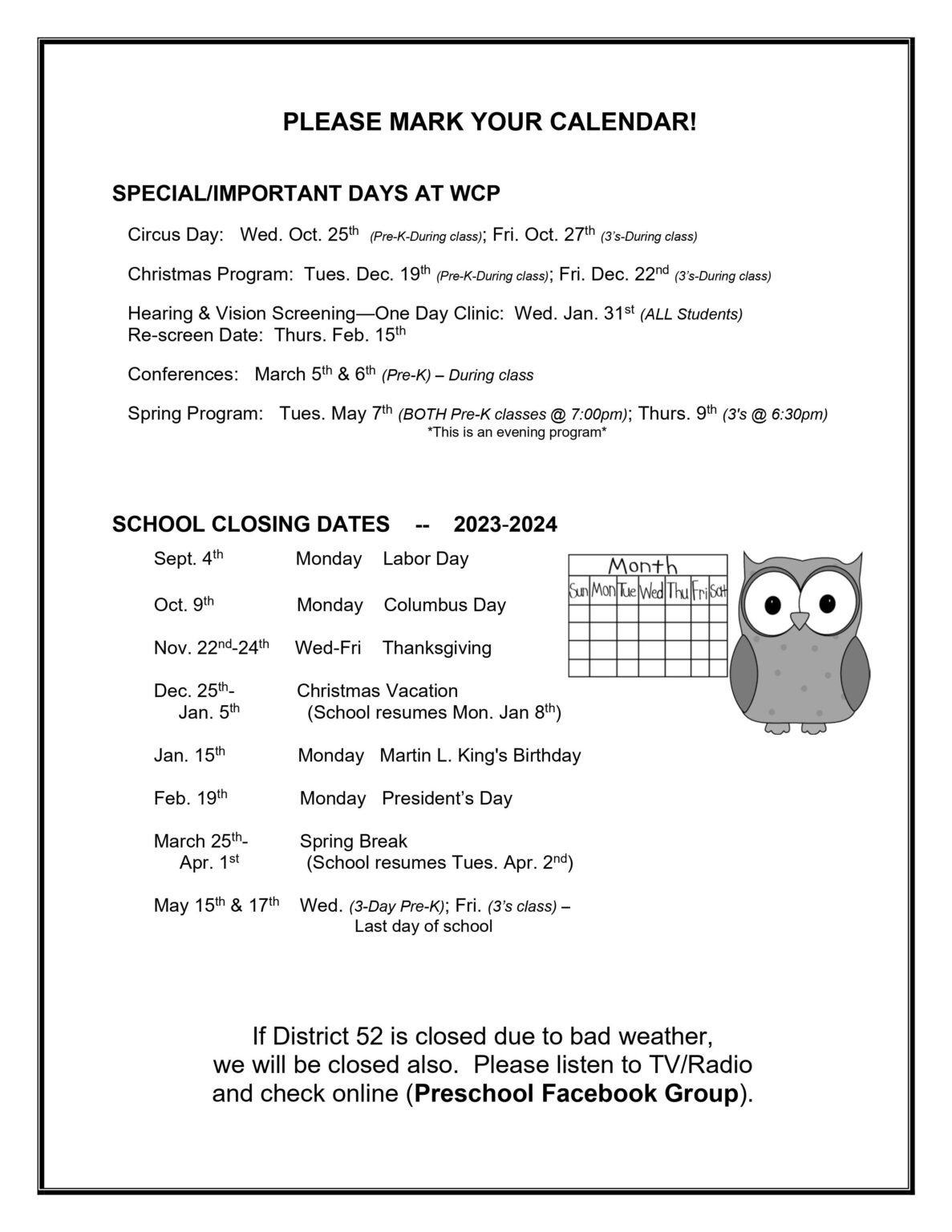 Calendar Of Events Washington Christian Church